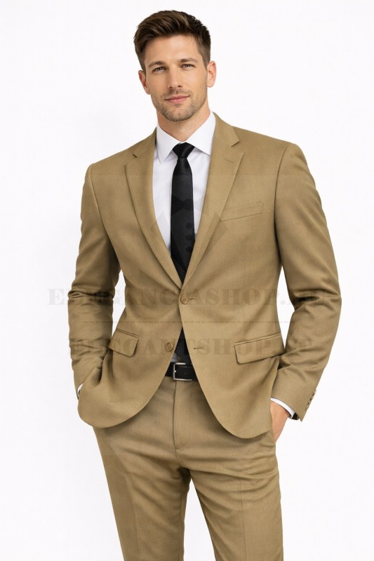                           Newsmen elasztikus slim öltöny - Mustárbarna Öltöny, mellény